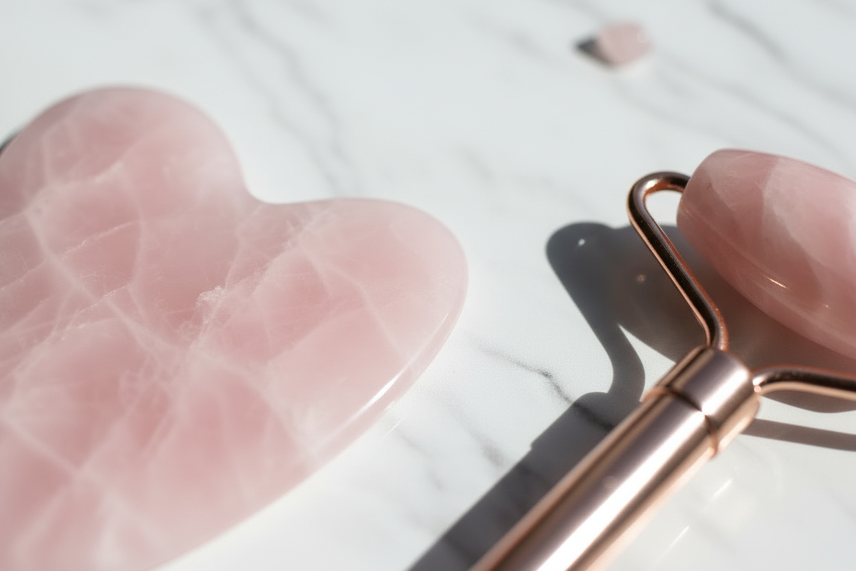 Rose Quartz Face Jade Roller Gua Sha Tools Set Natural Stone For Facial Massage